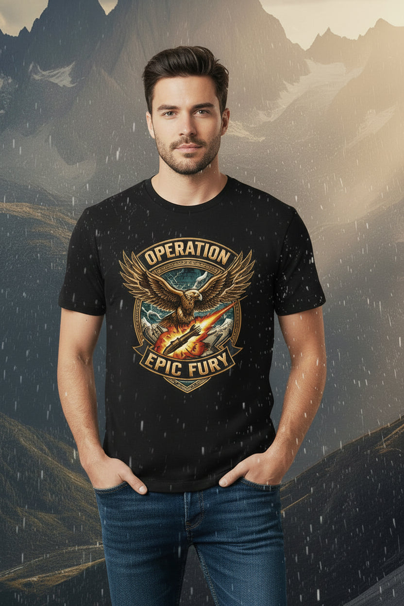 Operation Epic Fury T-Shirt — Vintage Eagle Military Patch Graphic Tee